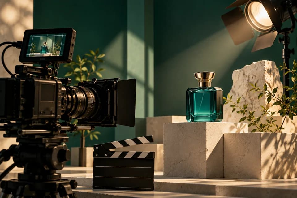 كاميرا سينمائية ولوحة تصوير في جلسة إنتاج إعلان لمنتج